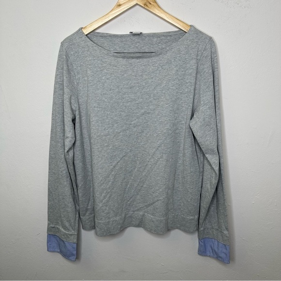 J.Crew PinStripe Hem Layered SweatShirt Women Gray Size Large - Picture 3 of 8